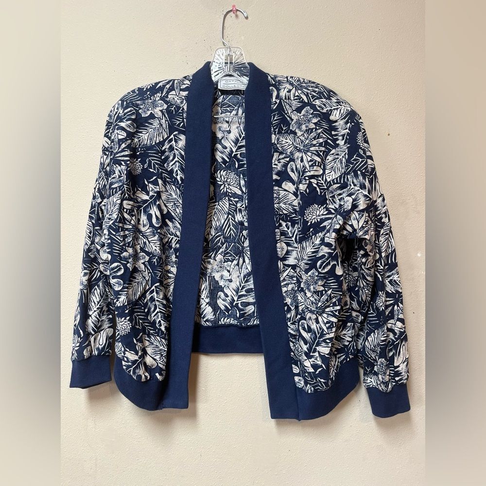 Vintage Catalina Collection Womens 1990s Blue Floral Leaf Blazer Jacket Small